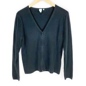 Shu Shu Black Cardigan Womens V Neck Stretch Knit Full Zip Sweater XL